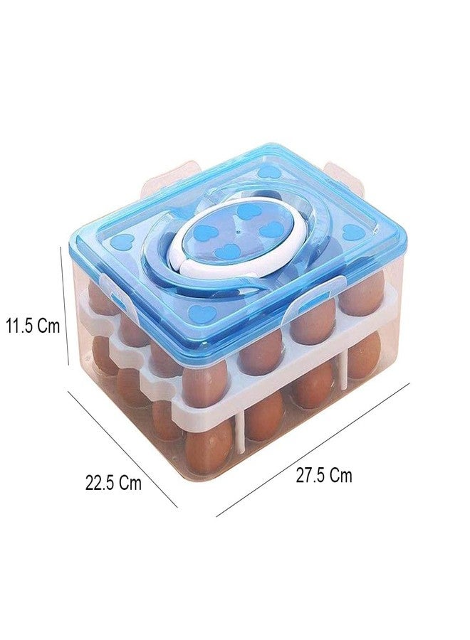 GBEX Double Layer 32 Grid Egg Storage Box for Refrigerator Kitchen Food and Vegetable Egg Storage Container Wit Lid (Pink) - Image 2